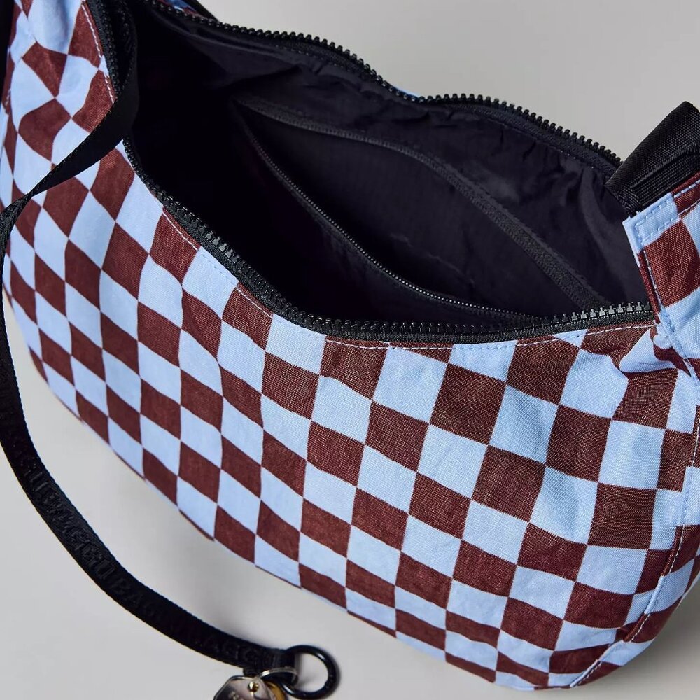 NWT Baggu Medium Crescent Bag - Brown Blue Check - Picture 6 of 8